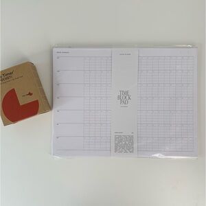 Cloth and paper time block notepad and timer.